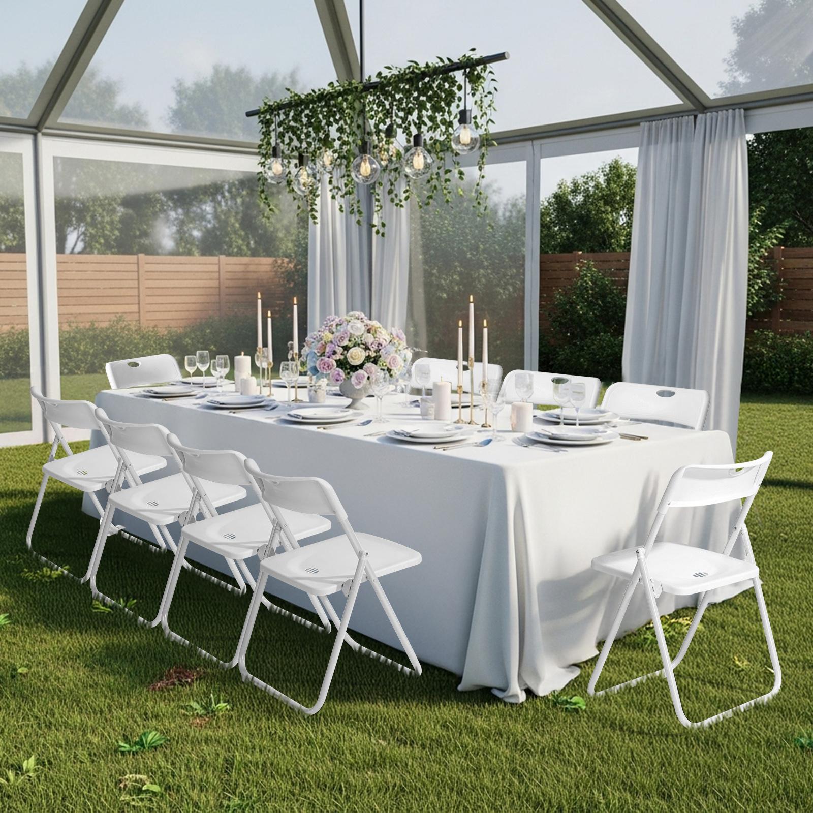 Karlhome 4/6/10 Pcs Folding Chair, 300LBS Lightweight Foldable Plastic Chair, Reinforced Metal Frame Easy to Fold & Store for Indoor Six colors & Outdoor, Wedding, Party, Meeting Room, Patio and Garden, White