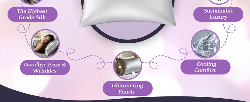 DECOLURE 100% Pure Mulberry Silk Pillowcase – 30 Momme 6A Grade, Cooling, Anti-Frizz, Hypoallergenic, Hidden Zipper (Standard, Queen, King)