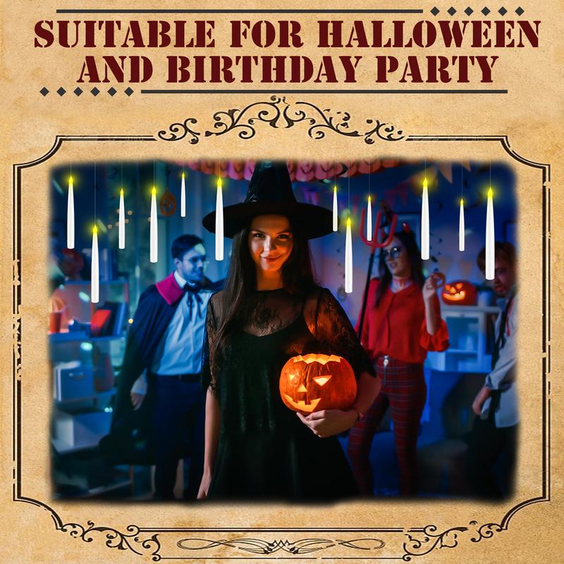 Enchanted Floating Candles with Magic Remote! 12-Pack of 6.6" Battery Operated LED Candles for Spellbinding Window & Hanging Decor. No Flames, All Magic!