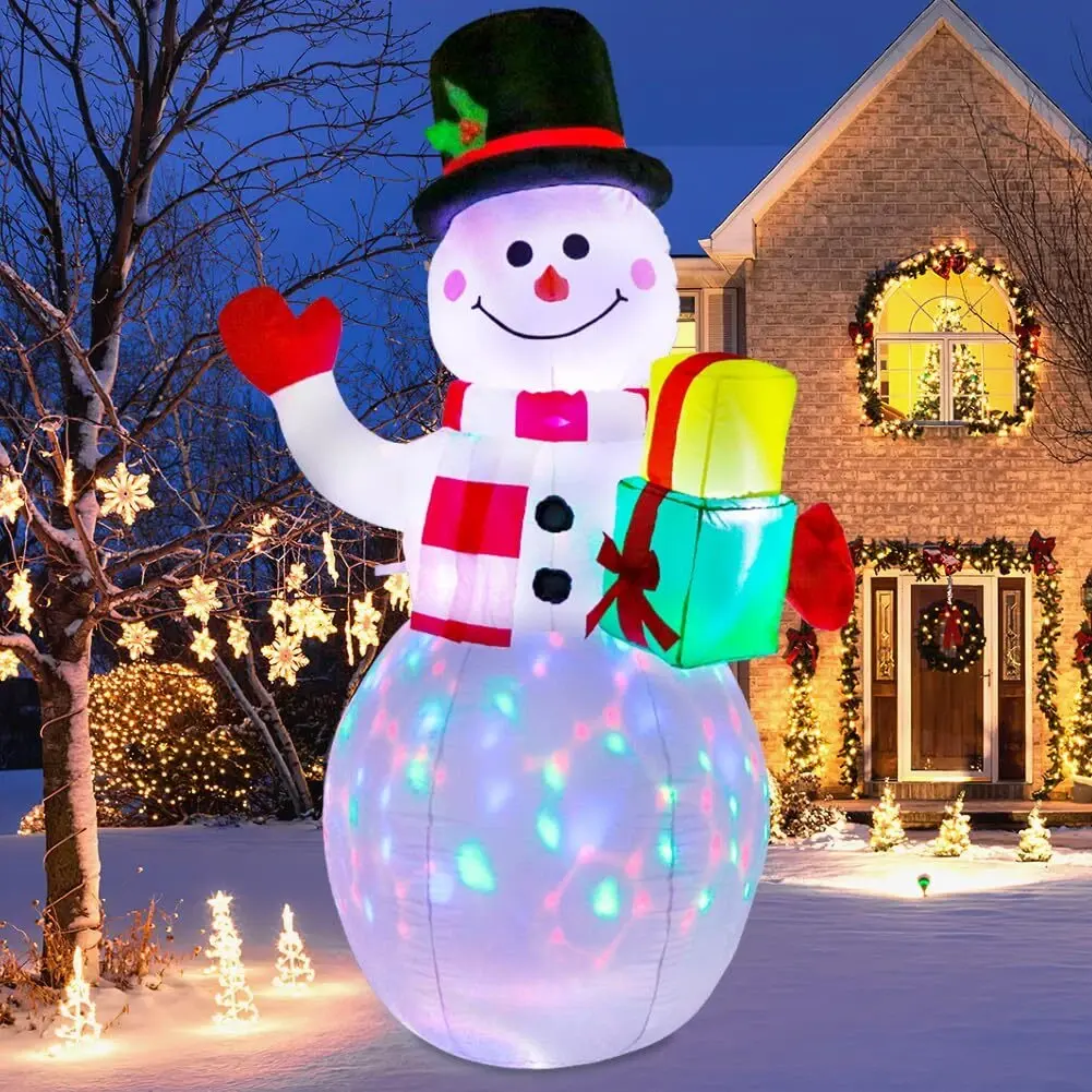 5FT Polyester Jolly Christmas Inflatable Snowman Decoration with 360° Rotating Colorful LED Lights, Photo-Worthy Indoor/Outdoor Holiday Party Decor, Festive Home Decoration Gift, 360 Rotation