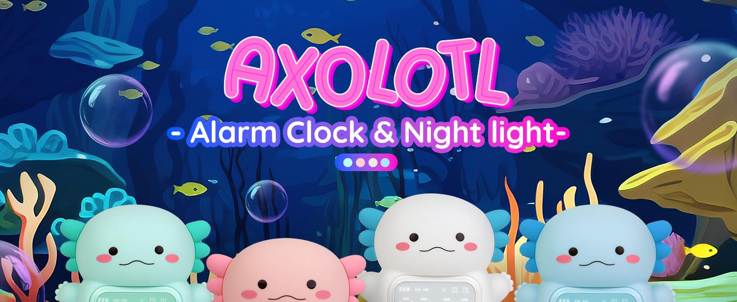 Axolotl Night Light for Kids with 7 RGB Colors Changeable, Cute Squeeze Toy, Child-Safe Silicone, 6 Nature Sounds, Stress Relief, Toy Birthday Gift for Boys & Girls