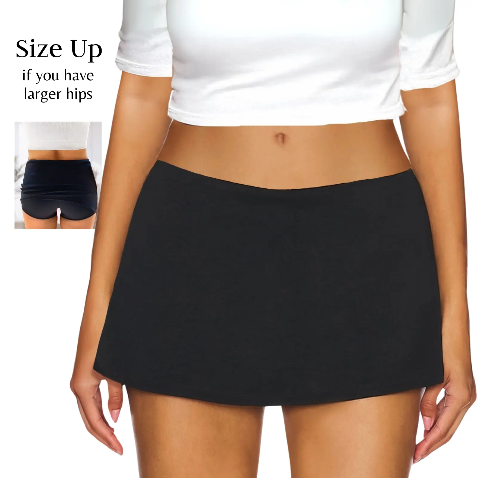 AnotherChill Women's Low Waist Micro Mini Skorts Skirt with Built-in Shorts Sexy Stretch Black Skirts Basic Outfits Elastic Waist #sohochic