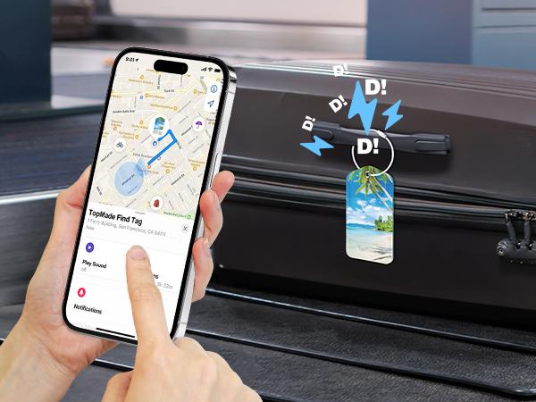 Smart Luggage Tag with Apple Find My(IOS only), Premium Leather Luggage Tags for Suitcase, Travel Bags, Backpacks, Anti-Lost Suitcase Tag Tracker for Travel with Privacy Name Card, Rechargeable Black Bluetooth