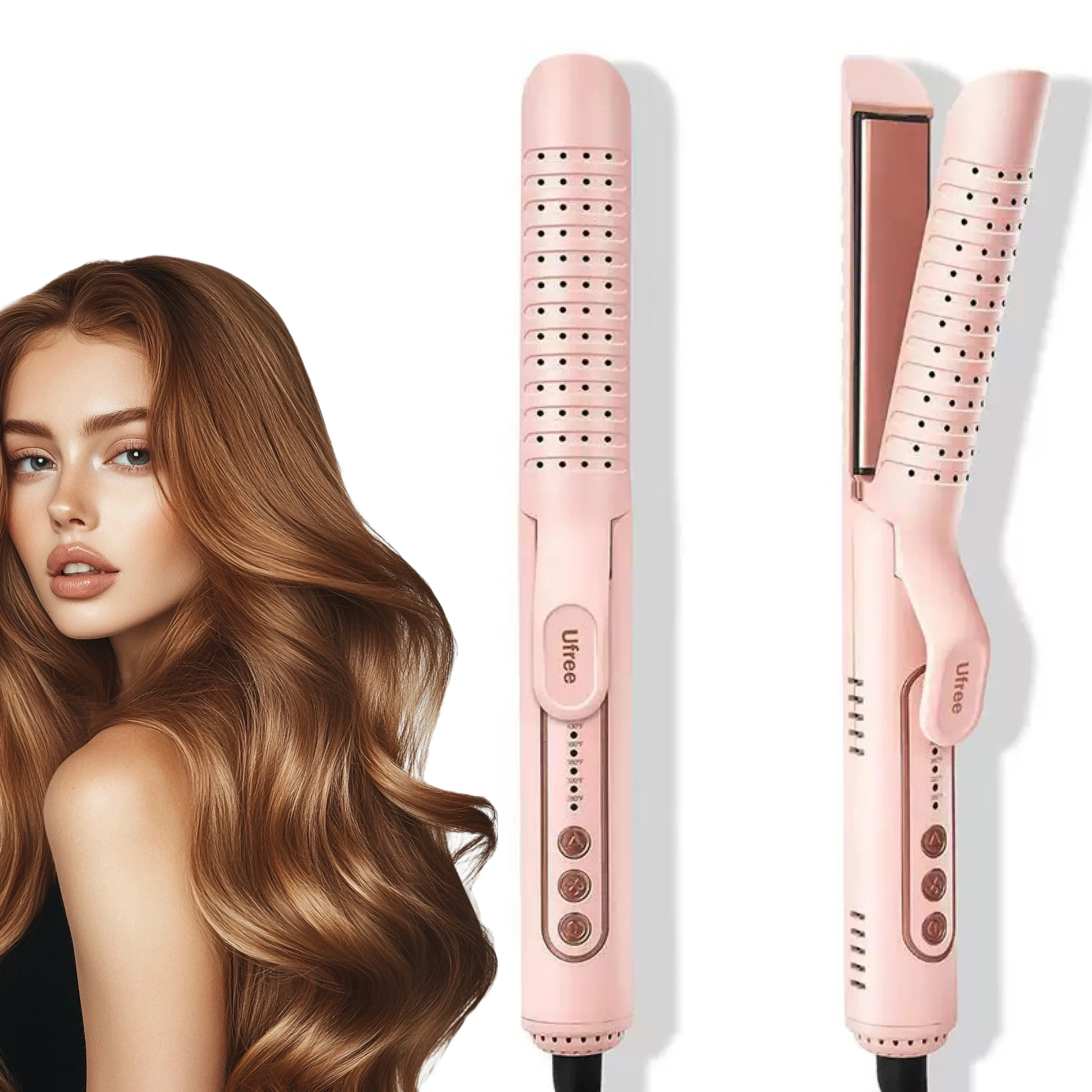 Airflow Styler Curling Iron, Hair Straightener and Curler 2 in 1 with 360°Cooling Vents Dual Voltage Adjustable Temp, Rose Pink,back to school,back to school haul
