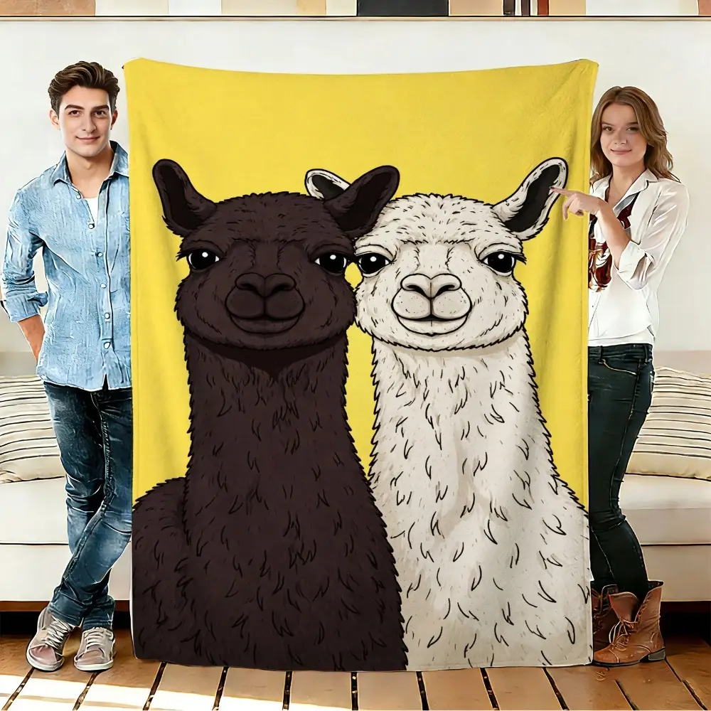 Classic Animal Theme Alpaca Flannel Throw Blanket - Soft, Cozy, Warm for Living Room Couch, Home Use