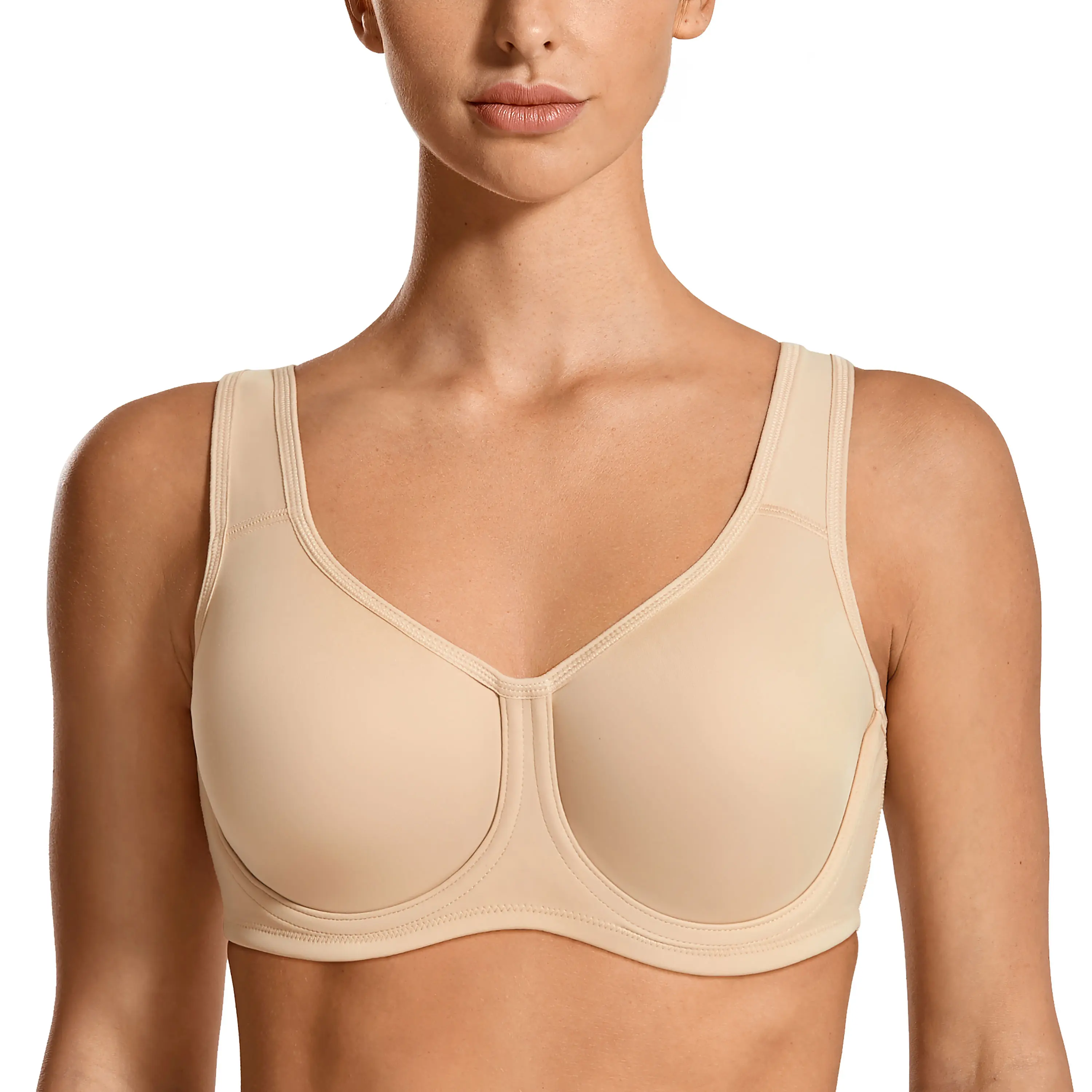 SYROKAN Women's Max Control Underwire Sports Bra High Impact Plus Size with Adjustable Straps Unlined Bra