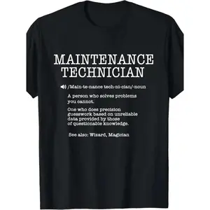 Men's 100% Loose Fit Maintenance Technician Graphic T-Shirt - Funny Humor Saying, Casual Workwear for Auto Repair, Construction, Plumbing, Ideal Gift for Mechanics, Tradesmen
