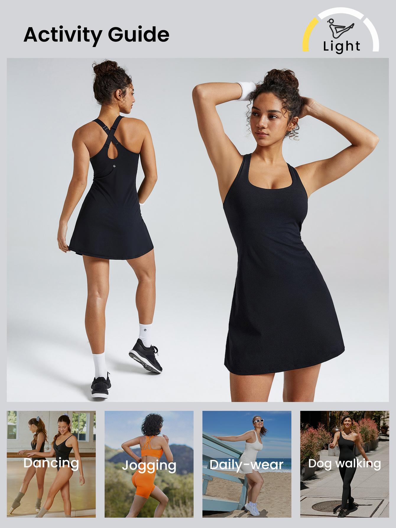GLOWMODE FeatherFit-Air Peekaboo Strappy Dress With Built-In Anti-Slip Shorts Low Impact Yoga Summer Dress TikTokShopBlackFriday Black Dress Quick Dry Moisture Wicking