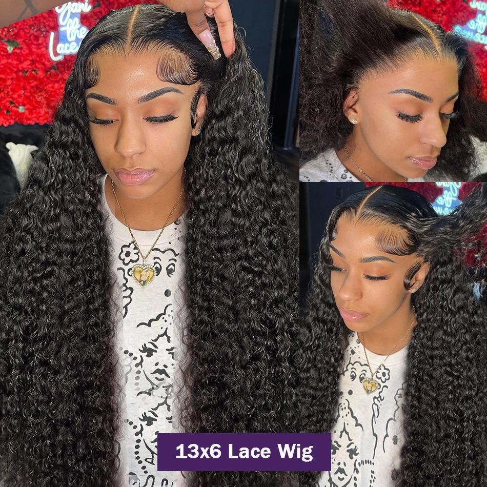 Bling Hair Deep Wave Frontal Wig 13x4 13x6 HD Lace Front Wig 180% Deep Curly Transparent Lace Frontal Human Hair Wigs For Women PrePlucked Lace Hairline Natural Color