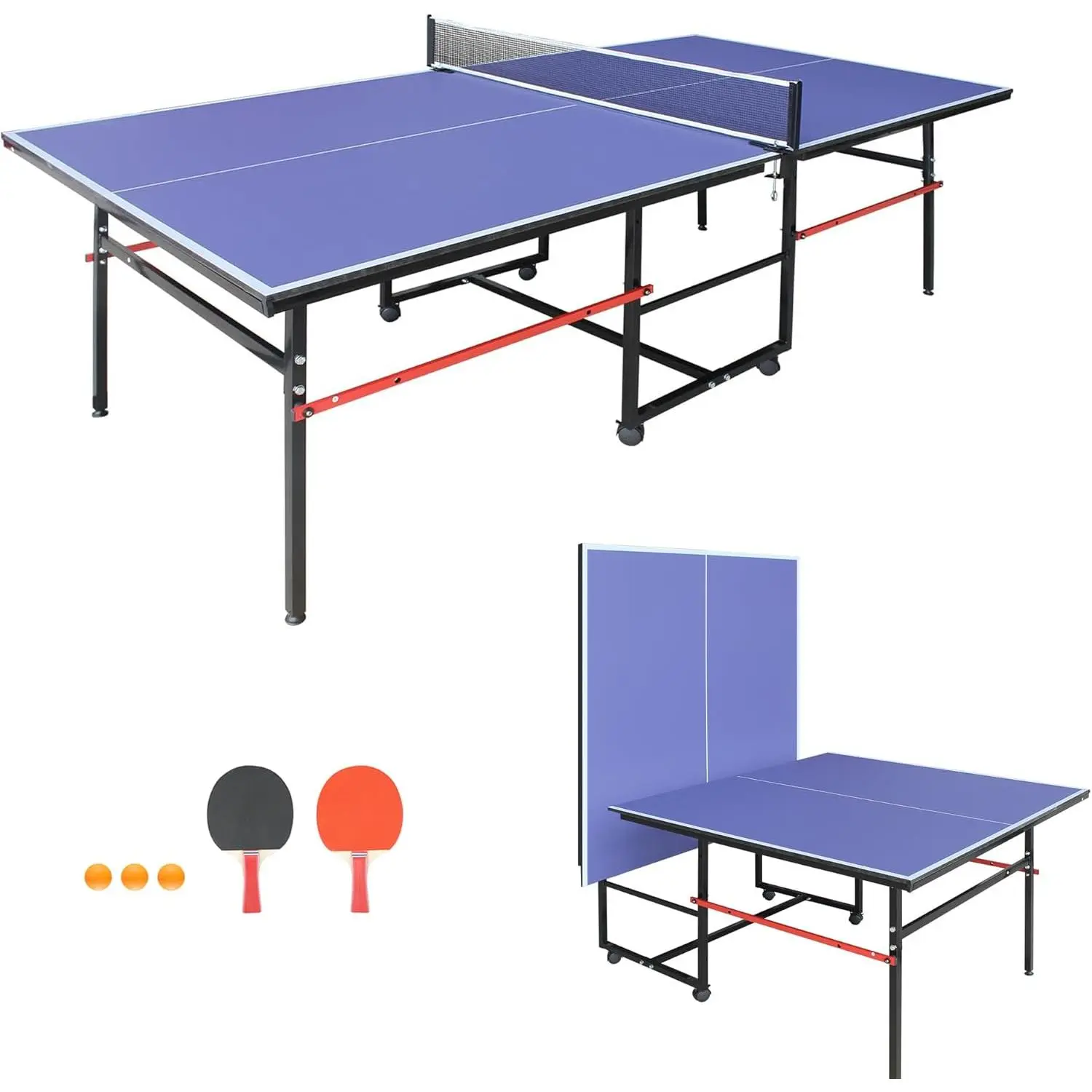8FT Portable Table Tennis Tables– Professional Outdoor Ping Pong Table Game with Net, 2 Paddles and 3 Balls for Christmas New Year Holiday Season Gifts- Single Player Playback Mode -Quick Assembly