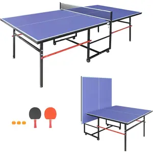 8FT Portable Table Tennis Tables– Professional Outdoor Ping Pong Table Game with Net, 2 Paddles and 3 Balls for Christmas New Year Holiday Season Gifts- Single Player Playback Mode -Quick Assembly