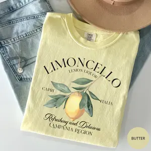 Comfort Colors Limoncello Tee, Refreshing Lemon Graphic T-Shirt, Italian Summer Shirt, Citrus Fruit Aesthetic Tee, Amalfi Coast Inspired Summer Top
