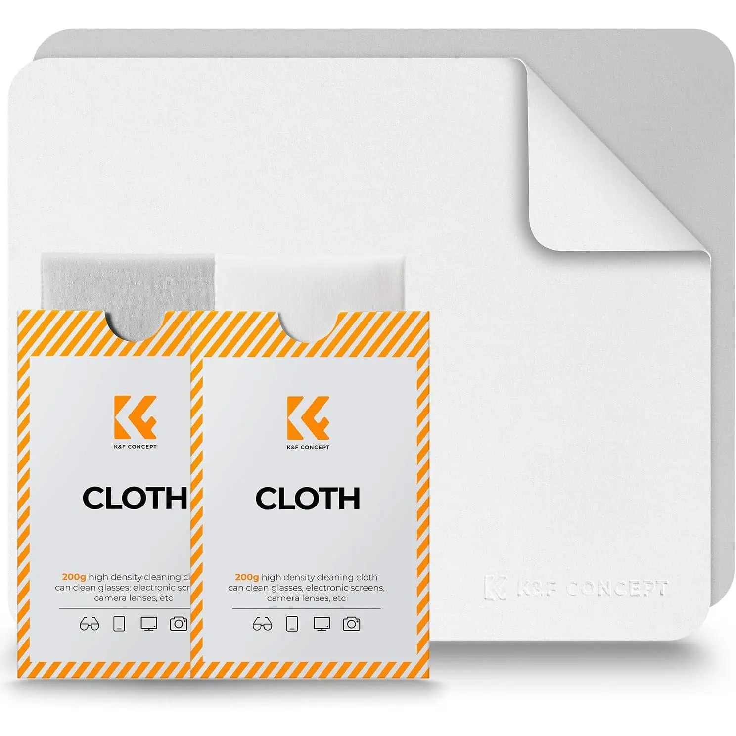 K&F CONCEPT 2 Pack Lens Cleaning Cloth |   Microfiber Cleaning Cloth |   Glasses Cleaning Cloths |   Eyeglass Lens Cleaner |   Eyeglasses, Camera Lens, VR/AR Headset, and Screen Cleaning |   White & Grey