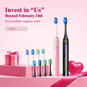 COSLUS Sonic Rechargeable Electric Toothbrush for Adults:41000 VPM,15 customizable intensity levels for effective yet gentle teeth cleaning-2 brush heads (2W + 2U),IPX7 waterproof,2-minute smart timer,Suitable for Sensitive Teeth and Braces,Plaque Remover