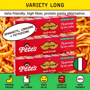 Pete’s Protein Pasta Variety Pack – Spaghetti, Fettuccine & Linguine – Protein-Packed, Less Carbs Pete’s Protein Pasta Variety Pack – Spaghetti, Fettuccine & Linguine – Protein-Packed, Less Carbs