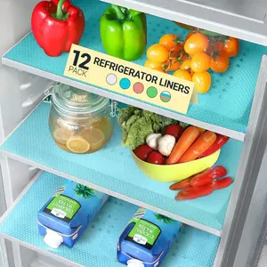 LMMAKE 12Pcs Cuttable Refrigerator Lining Mats Blue Food-Grade EVA Non-Toxic Moisture Proof Stain Resistant Drawer Cabinet Mats for Shelves Clean Tidy Multi-Purpose Tableware Coasters Colorful Organized