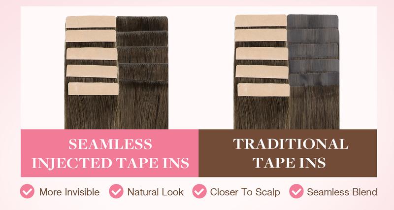 GOO GOO Invisi Edge Tape in Hair Extensions Straight Human Hair, 14inch-24inch 20pcs 50g, Seamless Injected Tape, Virgin Remy Hair, Natural Look