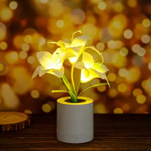 Christmas Birthday Gifts for Women-Fake White Lily Artificial Flower Lamp Night Light for Wedding Party Decor Home Hotel Office Garden Craft Art Decor