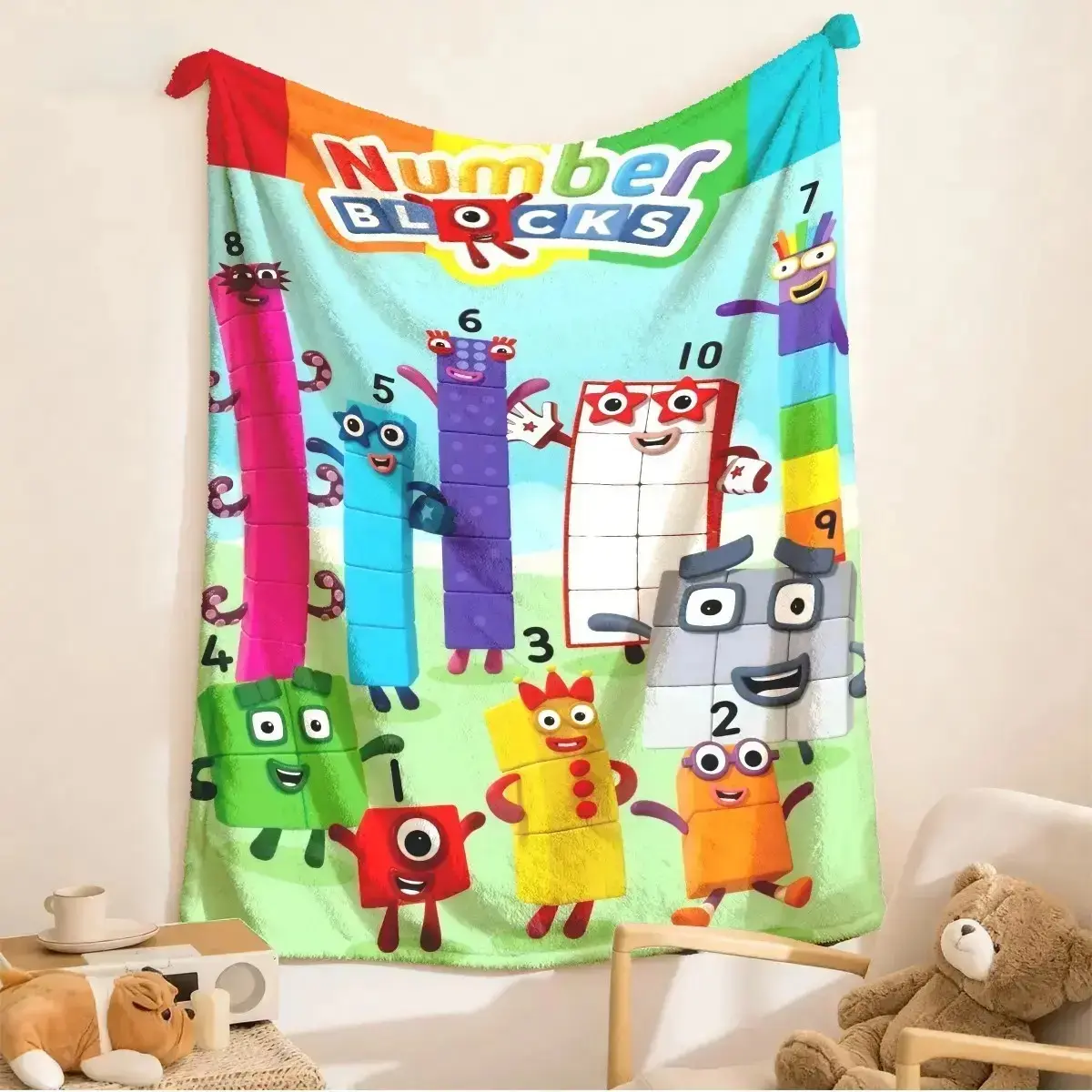 Numberblocks Cartoon Flannel Throw Blanket, Ultra Soft Plush Fleece Blanket for Kids, Cozy Lightweight Throw for Bed, Sofa & Couch, Portable Nap Blanket for Travel & Camping, Perfect Gift for Boys & Girls