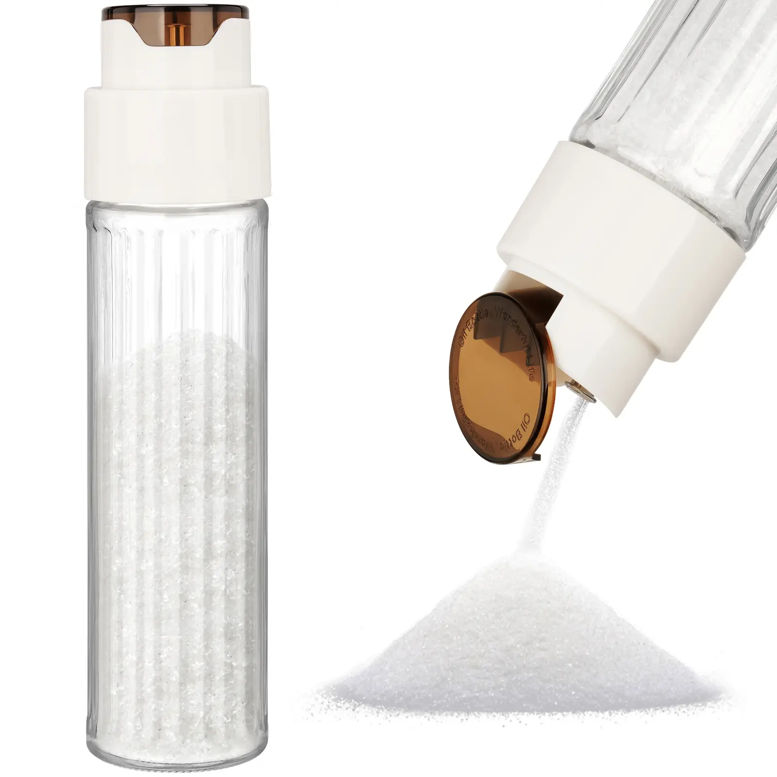 NiHome Automatic Pouring Switch Sugar Dispenser Bottle Canister - Food-Grade Glass Jar, Large Capacity Kitchen Utensil, Anti-Slip Ribbed Design for Home Kitchen Coffee Station, Dining Table Daily Use, Kitchen Gadgets, Utensils