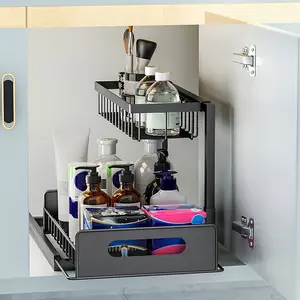 Under Sink Organizers 2 Tier Slide Out Kitchen Cabinet Organizer Metal Bathroom Storage