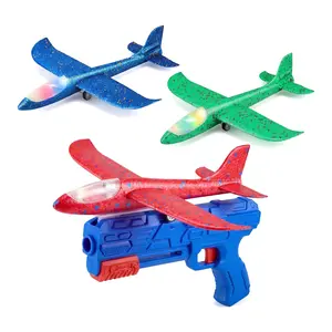 Foam Airplane Launcher Toy with LED Lights, 3 Pack Glider Planes & Launcher Gun, 2 Flight Modes Outdoor Flying Toy for Kids Boys & Girls 3+