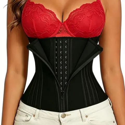 Waist Trainer Women's Overbust Faja Body Shaper, Smooth Seamless Mid Waist Belly Binder, Solid Zipper-Front Waist Trainer Tummy Control Corset for Postpartum Recovery, Basic Compression Short Fabric Shapewear summervibes Outfits Womenswear