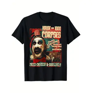 Vintage Horror Graphic Tee for Men in Plus Sizes L to 5XL Featuring Classic Movie Design 100 Percent Cotton Short Sleeve Casual Comfort for All Seasons
