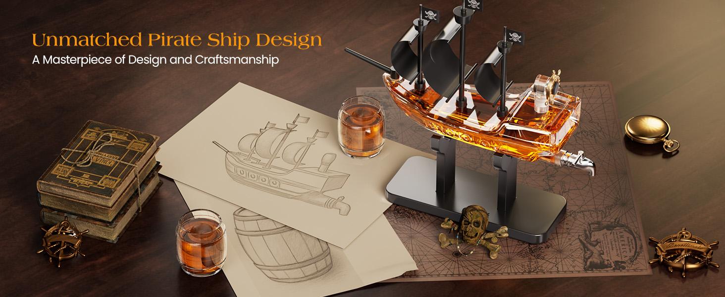 Gifts for Men Dad, Pirate Ship Whiskey Decanter Set with 2 Glasses,   for Home Bar, Funny Gift Ideas for Him, Husband, Father, Boyfriend, Anniversary, Sailor & Captain, Sailor Enthusiast liquor for Bar, dispenser