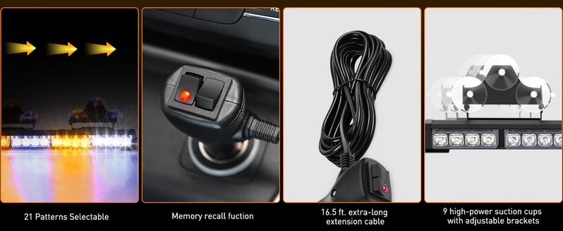 Nilight Traffic Advisor Strobe Light Bar 35Inch 32LED 21 Flash Patterns Directional Safety Warning Lights with Cigar Lighter on Trucks Cars Construction Vehicles