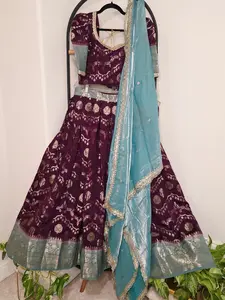 Green Mango Benarasi Half Saree Lehenga Set with Dupatta | Traditional Festive Wear