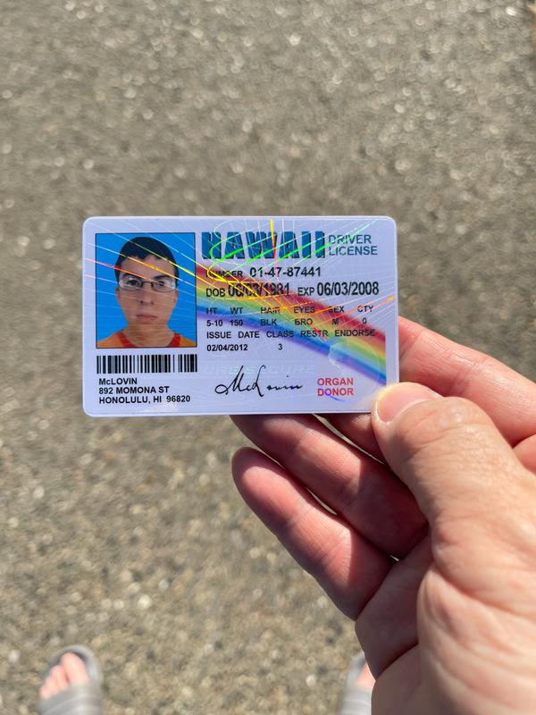 McLovin ID card from movie Superbad with Hologram