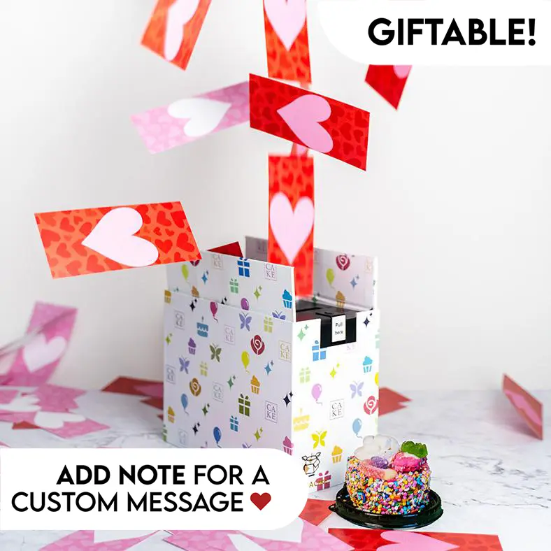 Roses and Charms Love Shower Bundle by Send A Cake - A heartfelt Valentine's Day gift, anniversary gift, or a just because gift set - Includes a delicious cake and a flutter of heart confetti from a beautiful keepsake gift box!