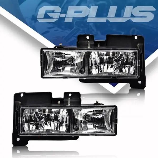 G-PLUS Headlights for 1988-1998 Chevy GMC C10 C/K Truck Headlights Lamps Chrome W/Bulbs New