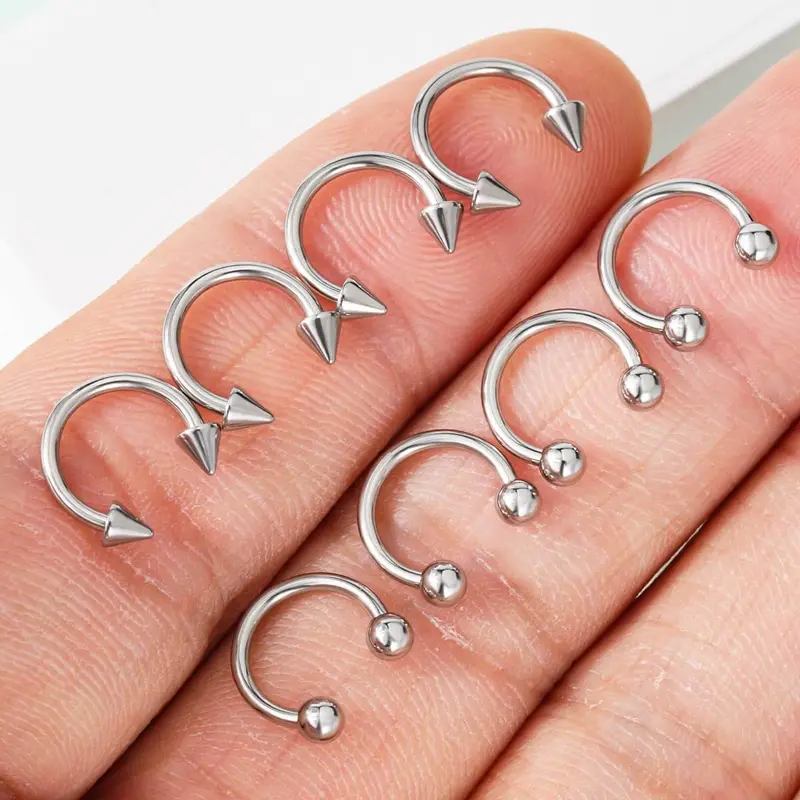Oufer 8PCS Horseshoe Septum Nose Piercing Ring 316L Stainless Steel Silver Black Gold 8mm 10mm 12mm Hypoallergenic Classic Ball Closures Bold Spike Designs