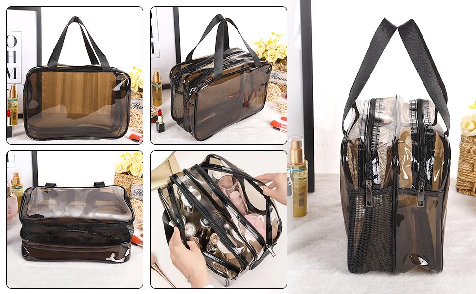 2026 Clear Toiletry Bag for Women Men, Portable Large Travel Makeup Bag, Waterproof & Draining Transparent Cosmetic Bag, Carry On Airport Airline Compliant Travel Cosmetic Bag for Toiletries and Makeup