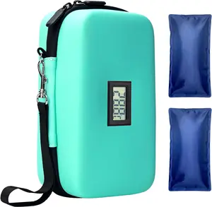 Insulin Cooler Travel Case, TSA Approved Medication Diabetic Cooler Organizer Bag with Thermometer Temperature Display 2 Ice Packs,