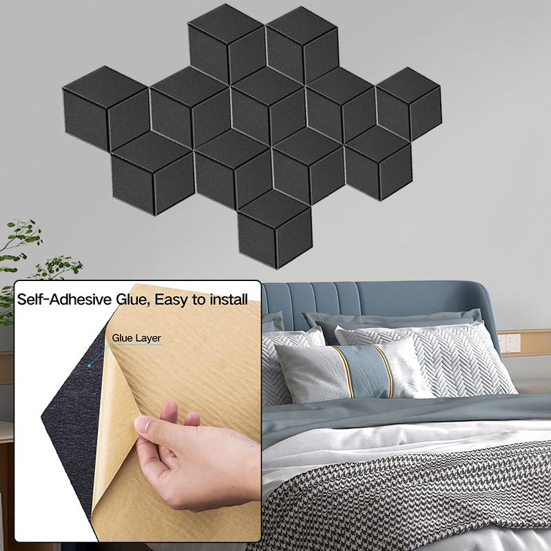 12 Pack Self-Adhesive Acoustic Panels 12" X 10" X 0.4" - Sound Proof Foam Panels for Walls with High Density, Y-Lined Design, Flame Resistant, Absorb Noise and Eliminate Echoes(Black)