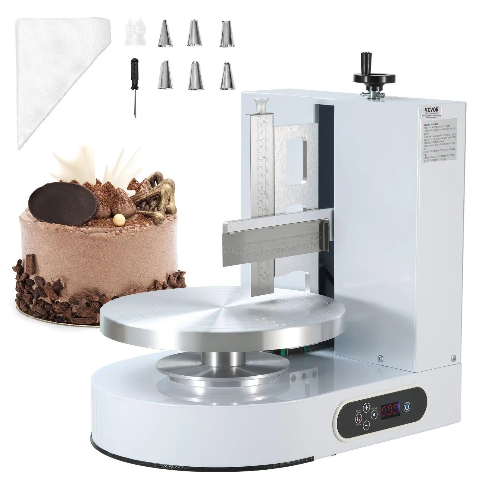 【DealsForYouDays】VEVOR Cake Decorating Machine,  Cake Cream Spreading Coating Smearing Machine, Low Noise Cake Frosting Machine, Turntable with Adjustable Scraper, for 4" to 12" Cake, 25-320RPM Rotating Speed, White