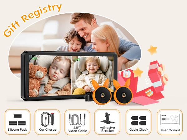 Babyvue BV3PRO 7.2" Dual Car Camera Baby Monitor, 1080P HD Split Screen, IR Night Vision, Double Car Camera for 2 Baby, Easy Setup for Carseat, Perfect for Family Travel, Pet Friendly