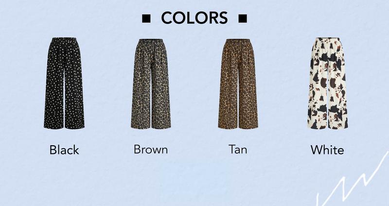 Cider Mid Rise Elastic Waist Leopard Wide Leg Trousers