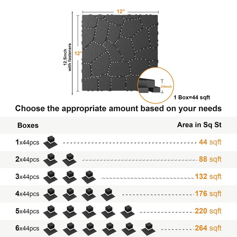 44 Pack 12*12" Interlocking Deck Tiles, DIY for Patio/Poolside/Balcony, Dark Gray,Brown Outdoor Indoor Flooring Non Slip Flooring