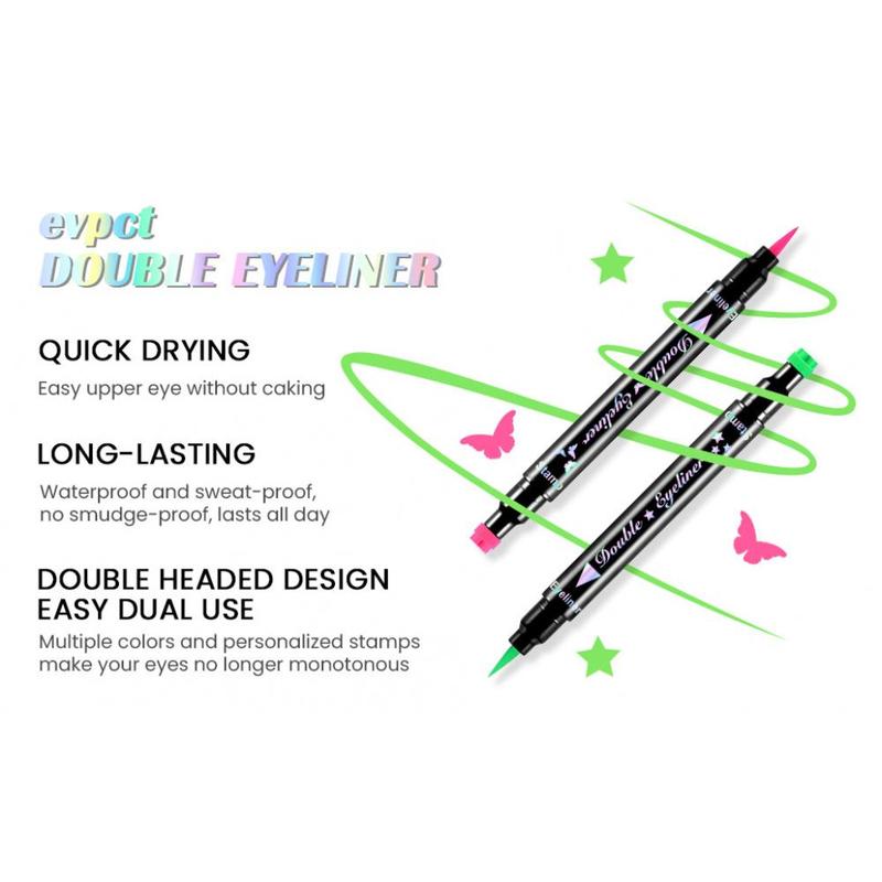 Valentines Day Gifts for Her/He  liquid Eye Liners Face Stamp Cosplay Gothic Makeup Set Kit for Beginners, Black Brown Purple Blue Red Pink Green Star Flowers Heart Moon Triangle Lightning Butterfly Stamps Eyeliner