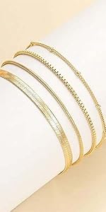 Tewiky Greenish Spring Waterproof Women's Bracelet Set - Trendy Dainty Jewelry Fashion Stackable Tennis Beaded Figaro Herringbone Paperclip Link Bracelet Pack