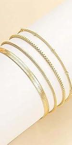 Waterproof Women's Bracelet Set - Trendy Dainty Jewelry Fashion Stackable Tennis Beaded Figaro Herringbone Paperclip Link Bracelet Pack