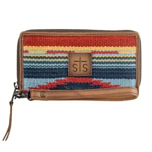 Women's Serape Zip-Around Wallet with Leather Wristlet Strap, Chaynee Valley Luggage & Bags Accessory, Leather Wrist Strap