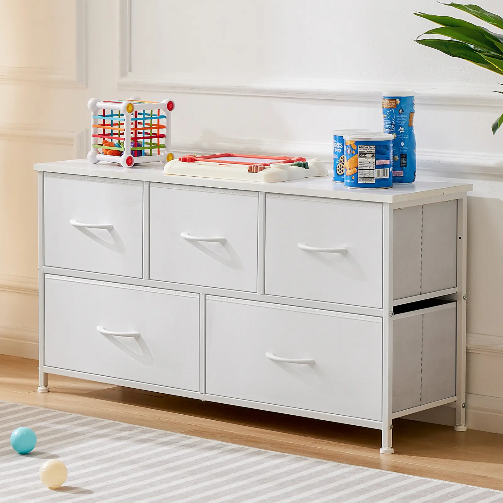 Sweetcrispy Sturdy 5-Drawer Fabric Dresser Chest - Fabric Chests Drawers, Modern Storage Cabinets, Storage Organizer for Bedroom Items, Apartment Furniture, Home Organization