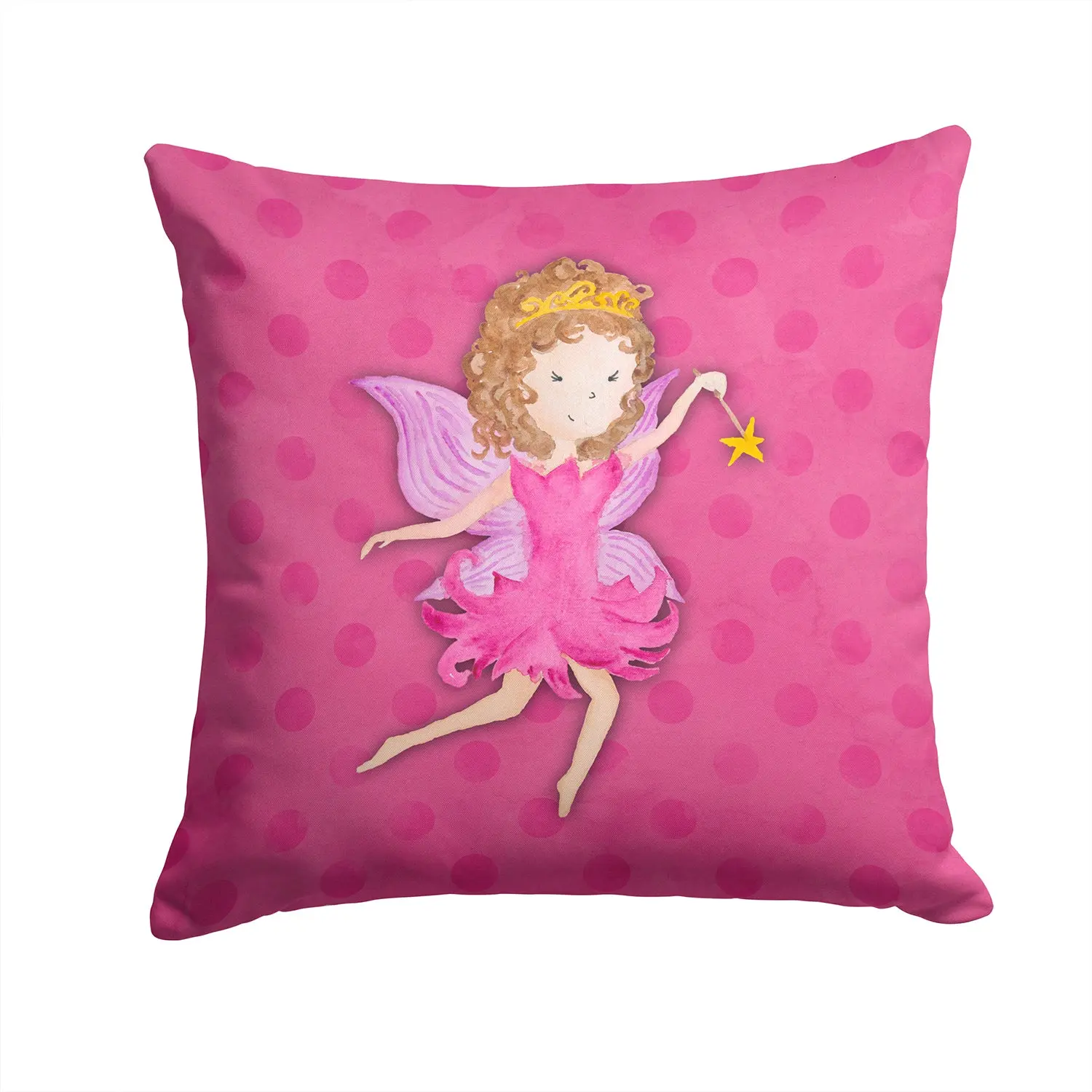 Fairy Princess Watercolor Decorative Throw Pillow 14x14 Indoor Outdoor Accent Cushion, Fabric Cover with Insert for Sofa, Bed, Porch & Living Room
