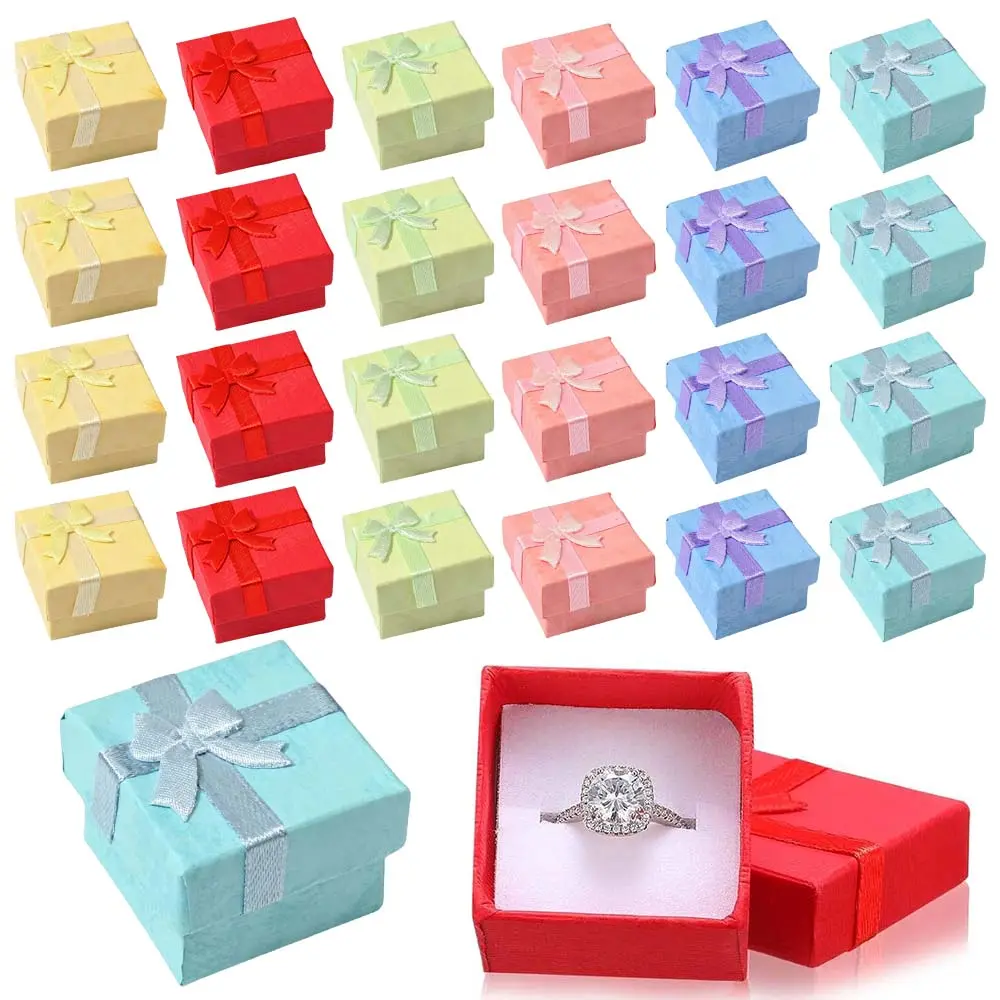 24PCS Mini Ring Boxes with Lids - Elegant Butterfly Wedding Gift Boxes for Earrings, Jewelry, Keepsakes - Durable Cardboard Storage & Presentation Cases, Jewelry Box, Decorative Ribbon Design