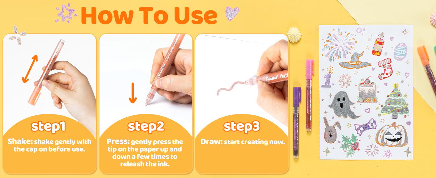 Ohuhu Stocking Stuffers for Teen Girl: 18 Outline Markers - Shimmer Glitter Metallic Double Line Drawing Pens for Adults Beginners Fun Crafts Art Supplies Gifts for Greeting Cards Glass Rock Plastic